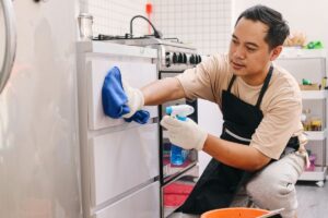 Man cleaning a house in Incline Village, Nevada