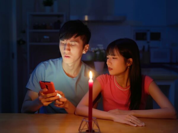 Couple staying informed about emergency in Kings Beach, California